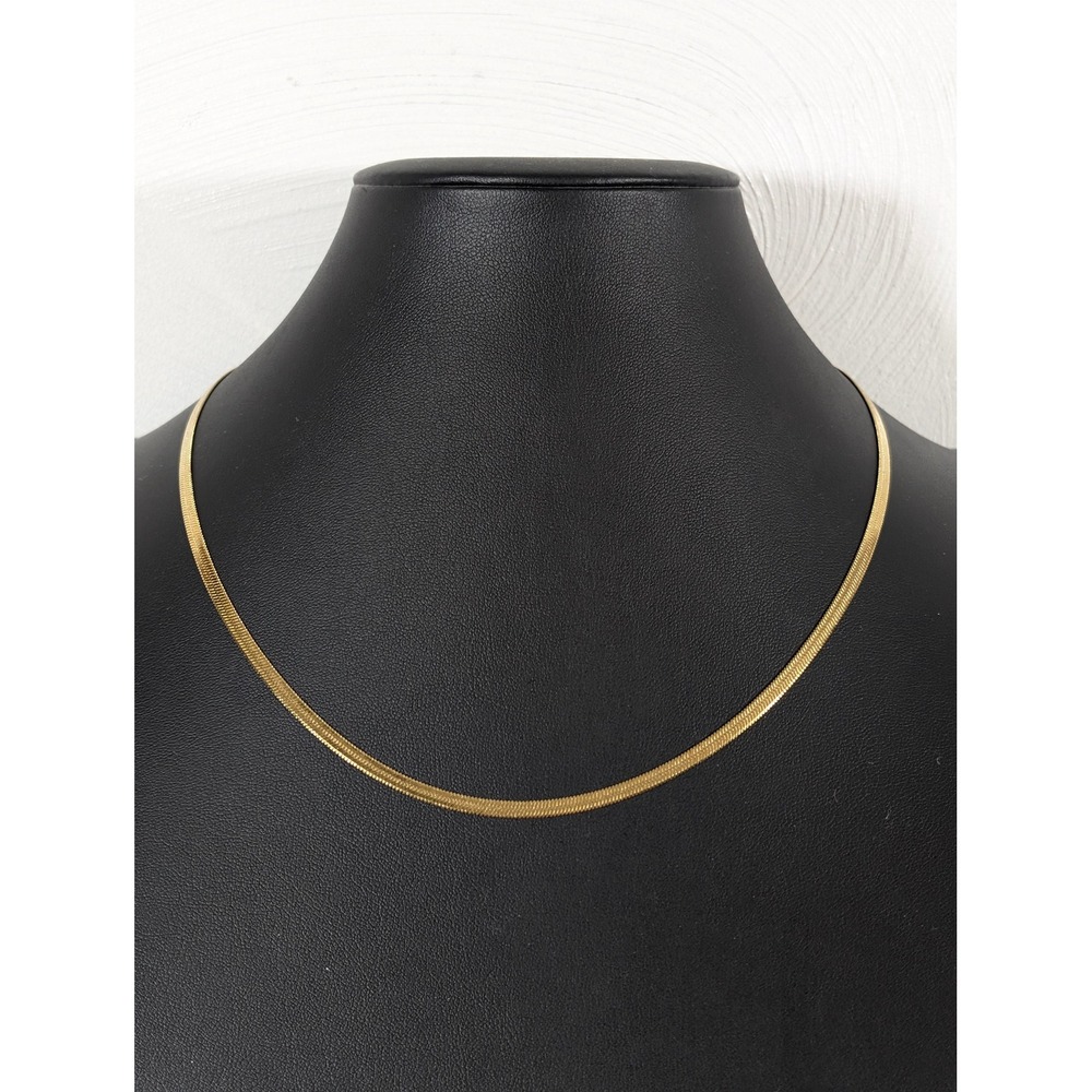 Gold Tone Stainless Steel Herringbone Chain Necklace 19 Inch Flat Layering